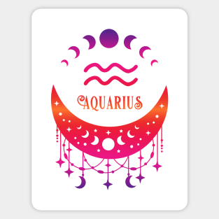 Rainbow Ombre Moon Phases and Aquarius Zodiac Symbol Sticker